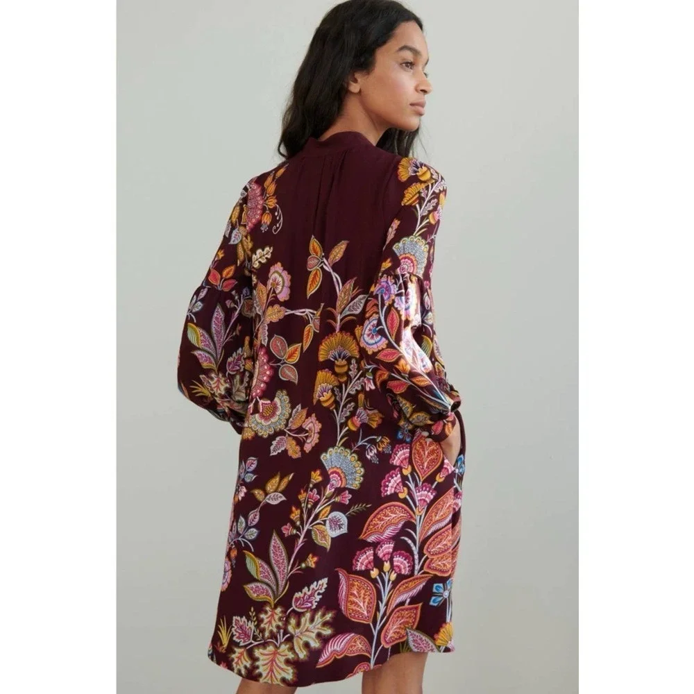 Anthropologie Lori Tunic Dress Size XS,Floral, Vacation. Mother Of Pearl Buttons - Picture 2 of 10